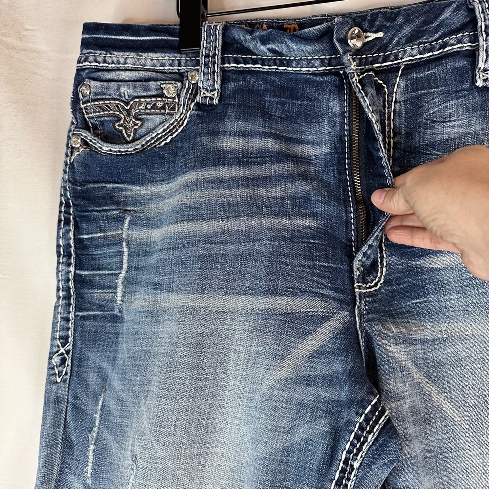 ROCK REVIVAL Women’s Size 36 Denim Jeans Easy Straight Fit Vien Stretch Bling - Picture 6 of 16